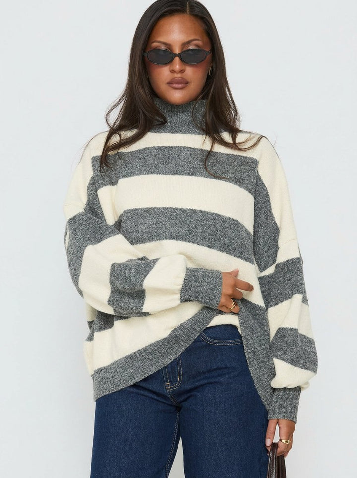 Cozy Striped Mock Neck Sweater