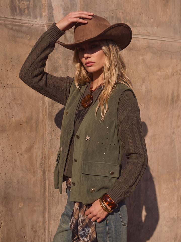 Studded Suede Utility Vest