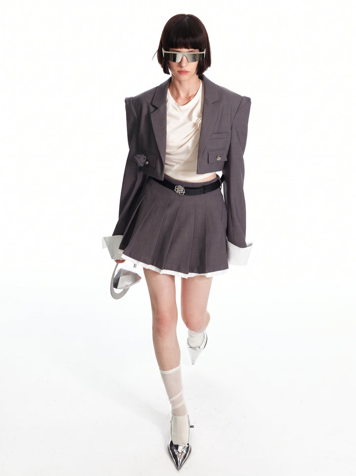 Cropped Structured Shoulder Blazer Jacket
