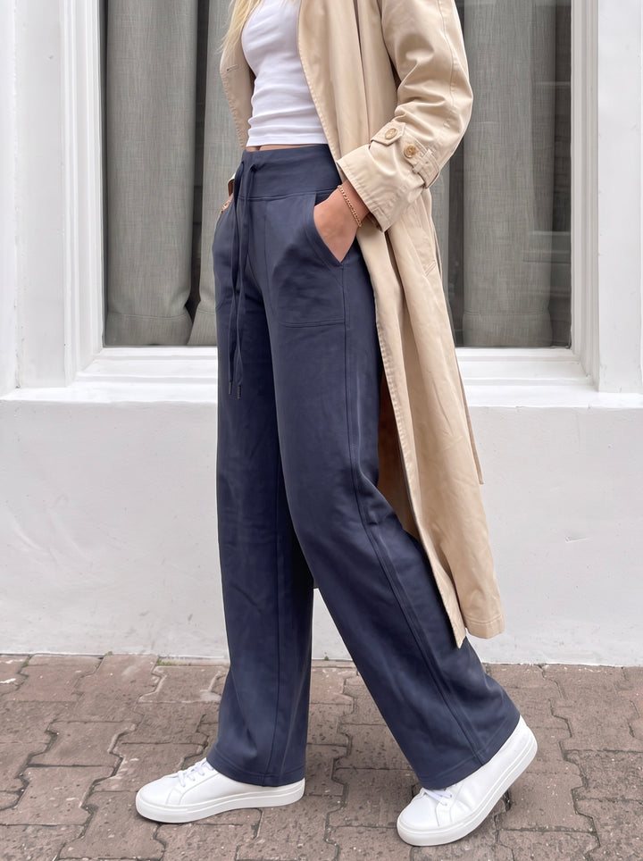 High Waisted Drawstring Wide Leg Pants