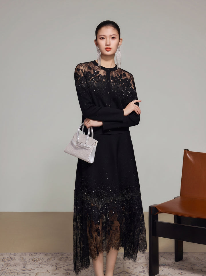Embellished Lace Hem Midi Skirt