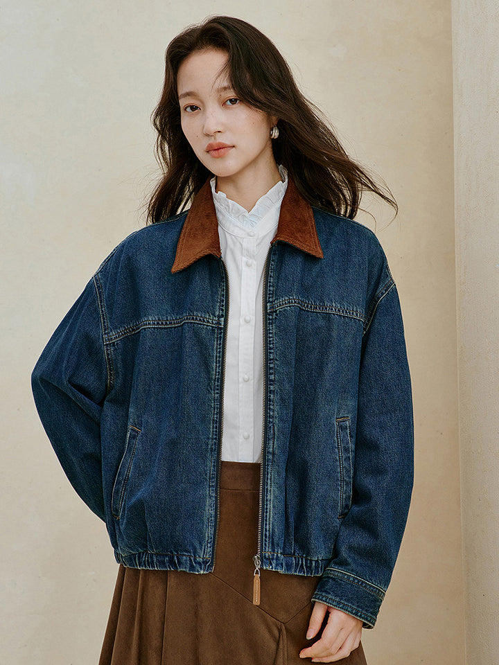 Corduroy Collar Cotton Denim Jacket