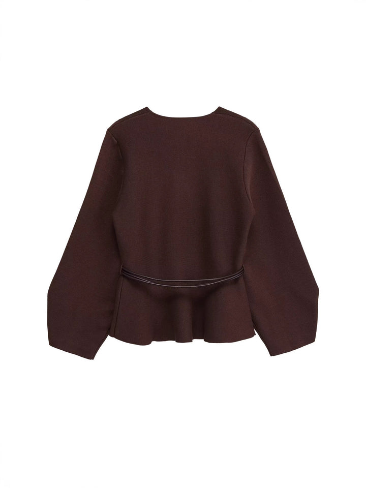 V Neck Peplum Knit Cardigan