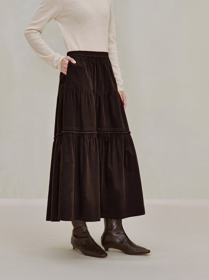 Cotton Corduroy Tiered Maxi Skirt