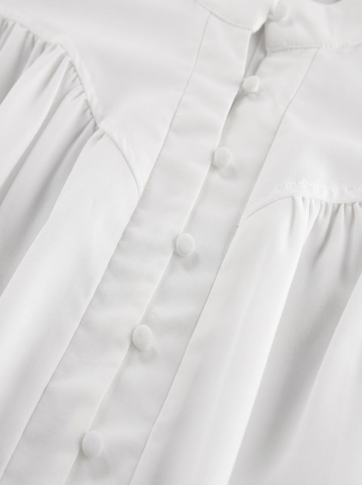Elegant Balloon Sleeve Button Down Blouse