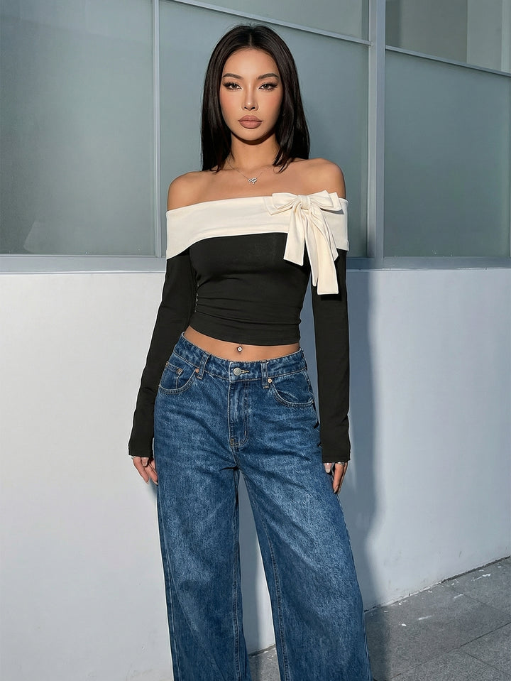 Off Shoulder Bow-Front Flirty T-Shirt