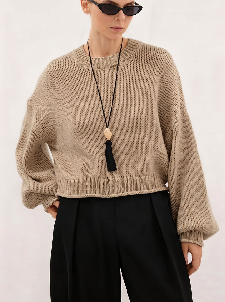 Oversized Balloon Sleeve Cropped Sweater