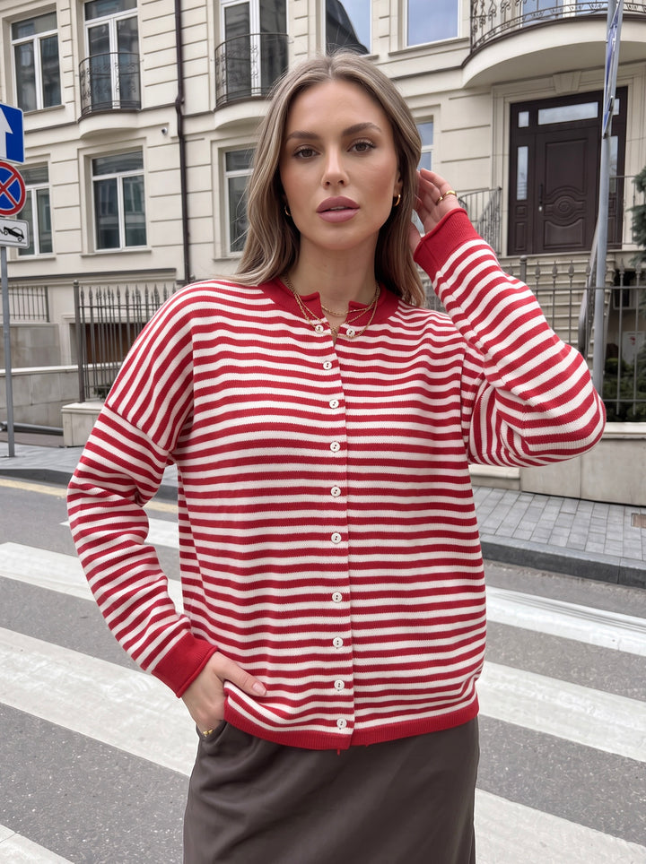 Oversized Striped Button Down Cardigan