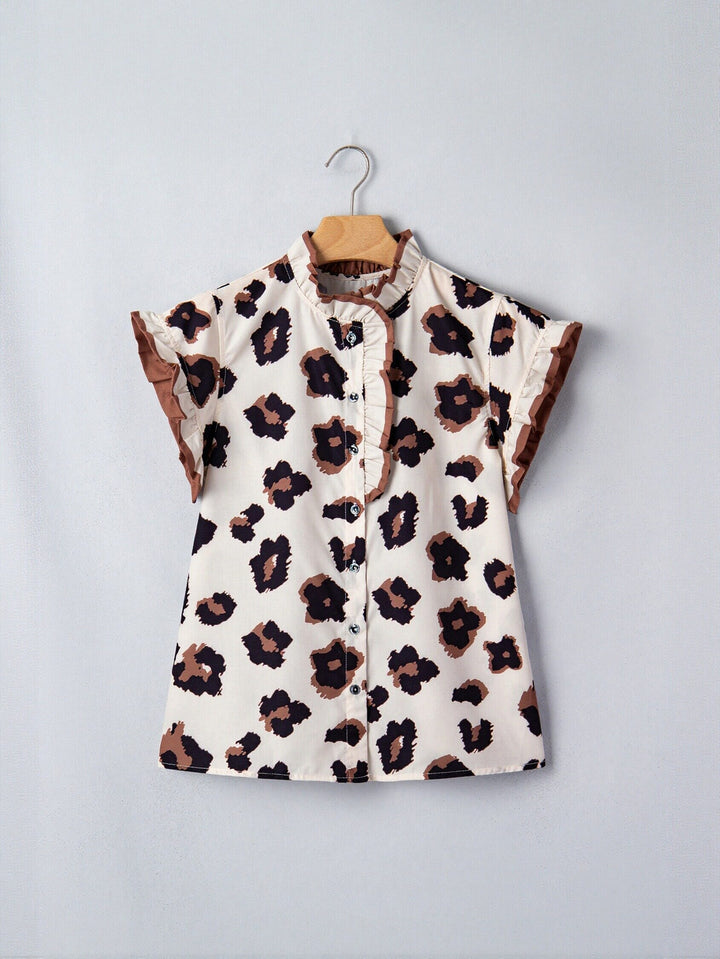 Ruffled Leopard Print Button Down Shirt