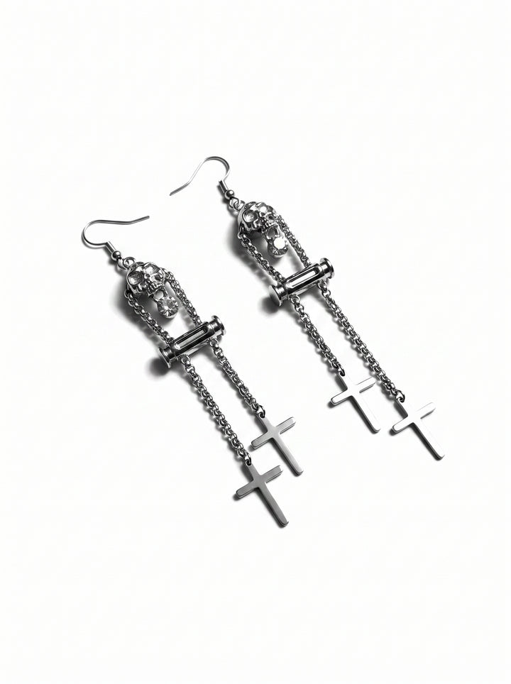 Gothic Skull Cross Dangle Earrings