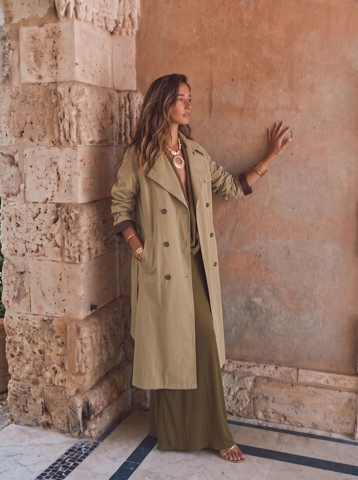 Oversized Contrast Trim Trench Coat