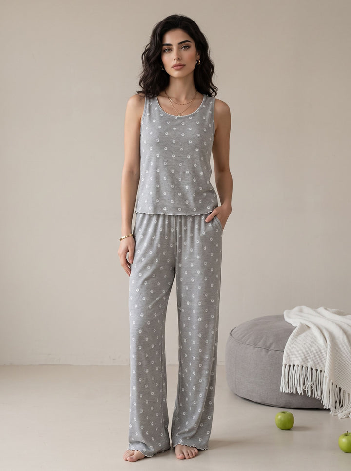 Soft Ribbed Paw Print Pajama Set