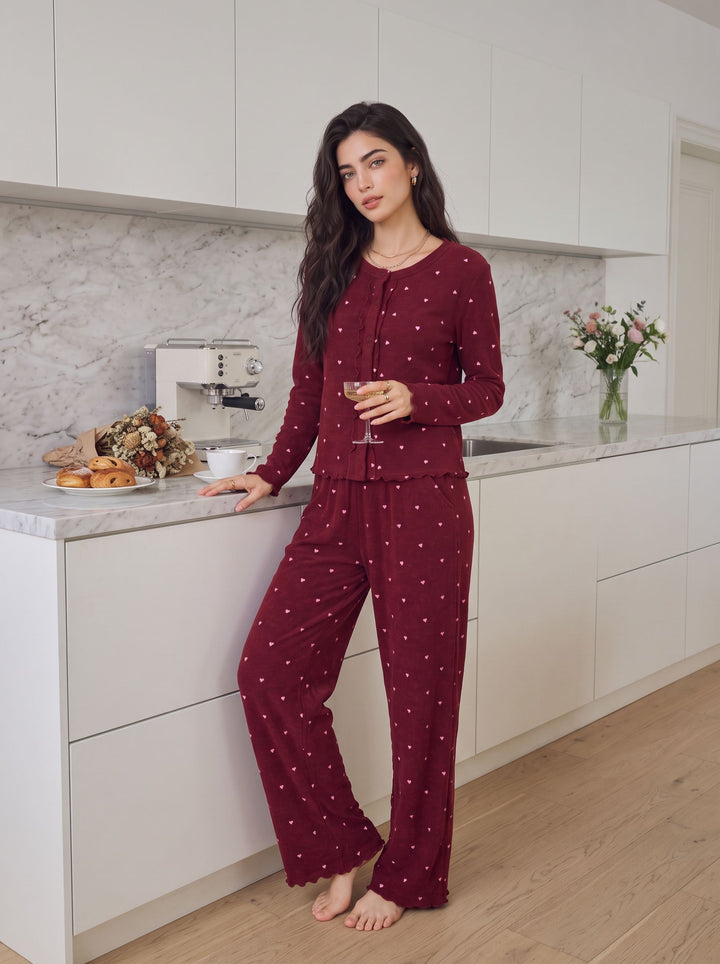 Cozy Heart Print Pajama Lounge Set