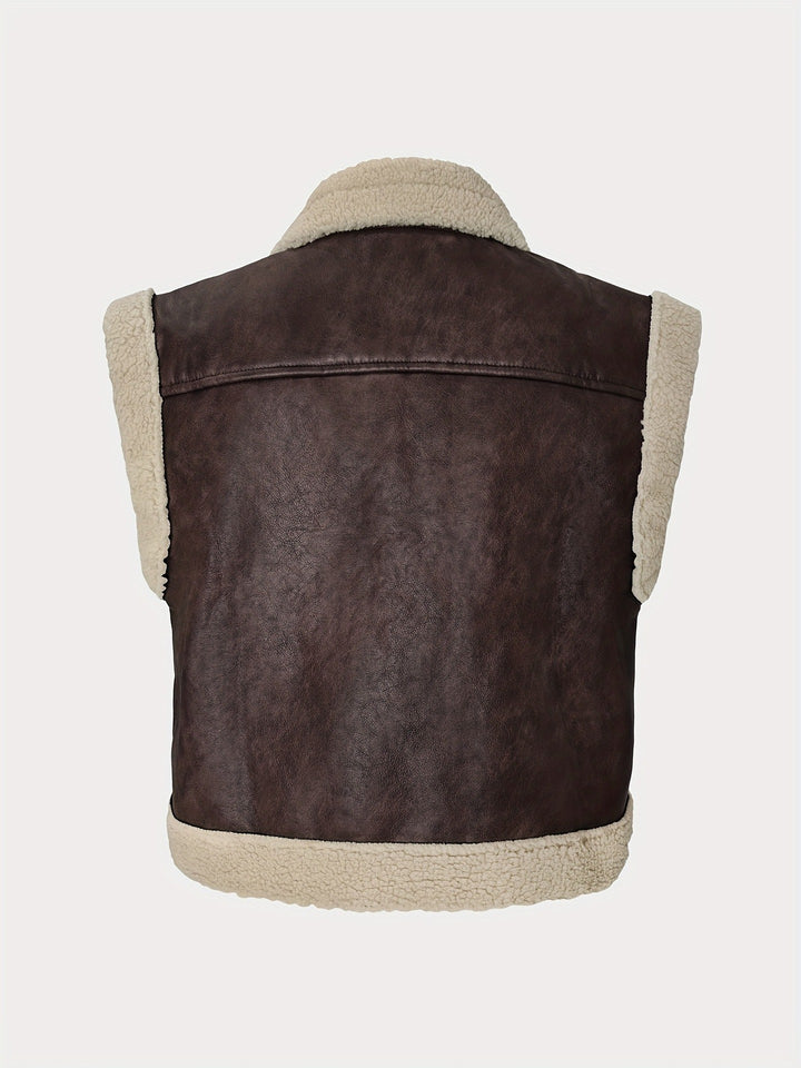 Faux Leather Sherpa Trim Vest
