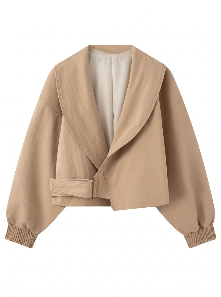 Oversized Collar Belted Cropped Jacket