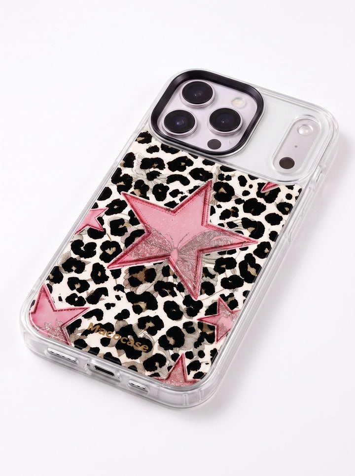 Pink Star and Butterfly Leopard Print Phone Case