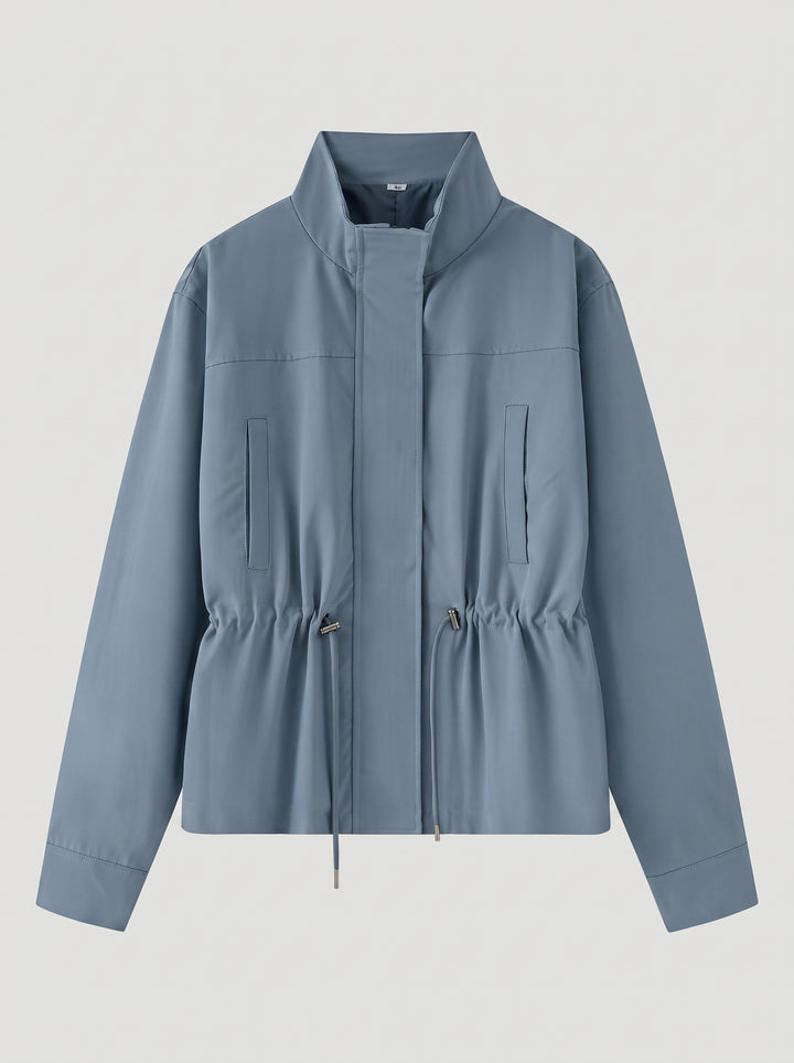 Cinched Waist Lightweight Stand Collar Jacket