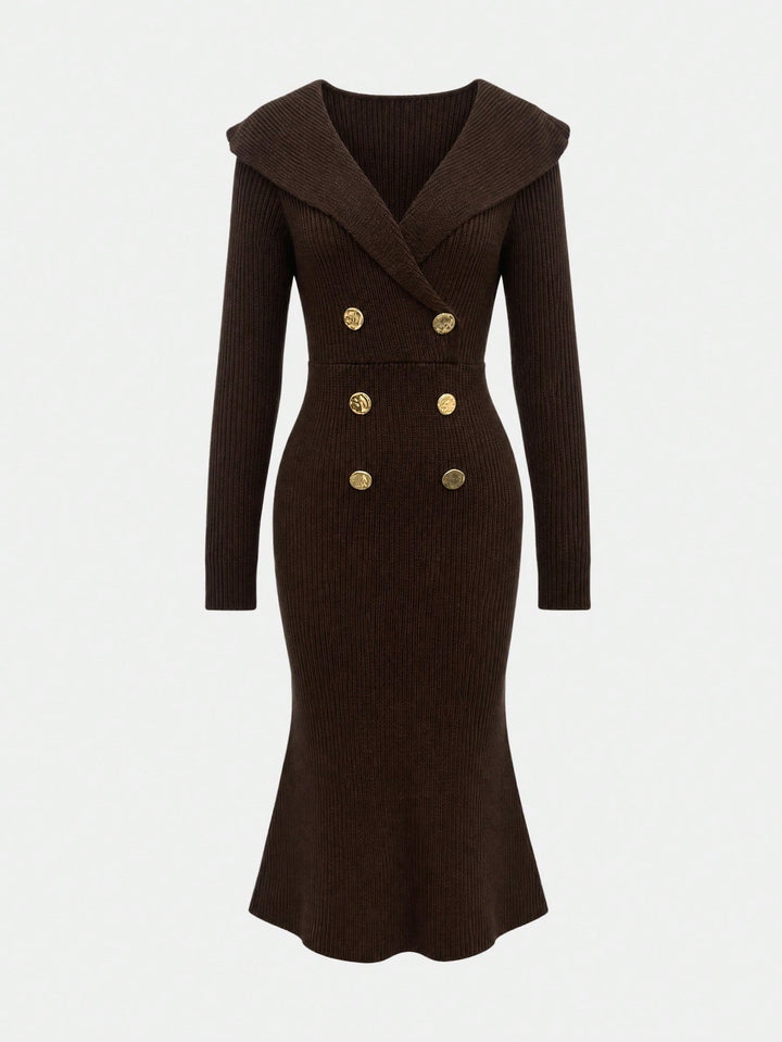 Double Breasted Ribbed Knit Dress