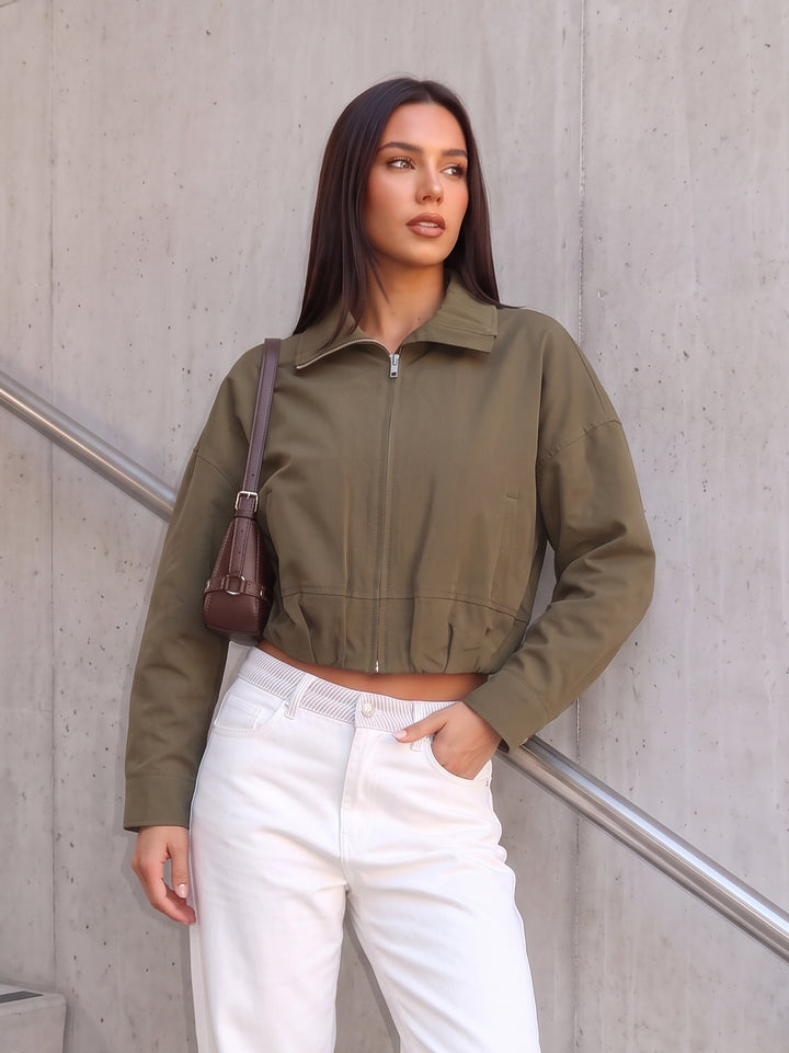 Cropped Zip Up Utility Jacket