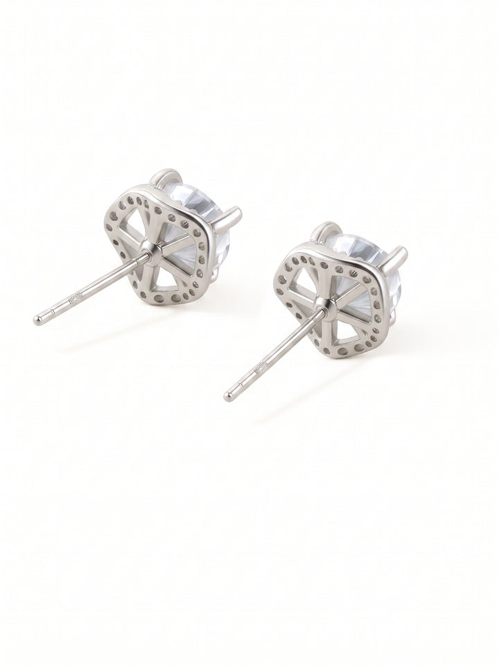 Sparkling Halo Round Cubic Zirconia Stud Earrings