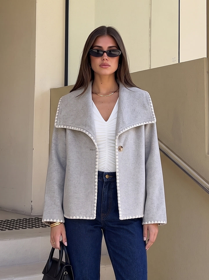 Contrast Stitch Wide Collar Coat