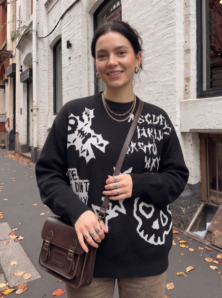 Oversized Graphic Skull Print Sweater