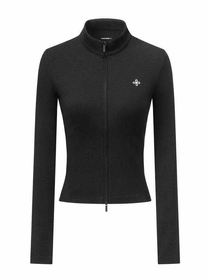 Slim Fit Zip Up Ribbed Top