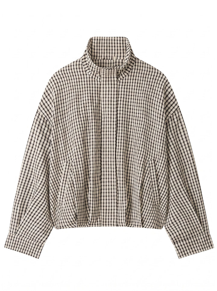 Oversized Gingham Stand Collar Casual Jacket