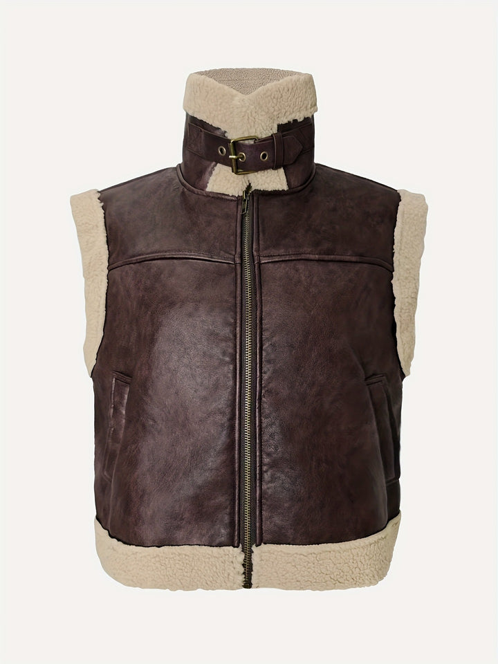 Faux Leather Sherpa Trim Vest