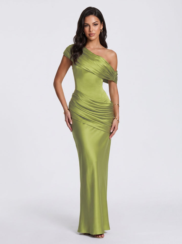 Draped Satin Convertible Maxi Dress