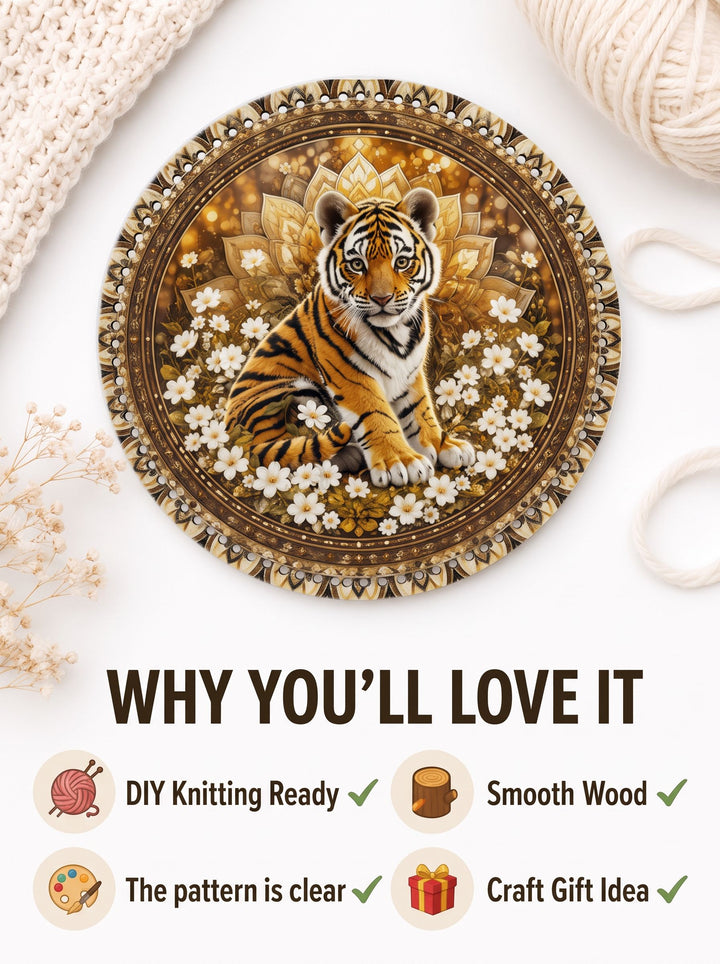 Cute Tiger Cub and Mandala Crochet Basket Bottom