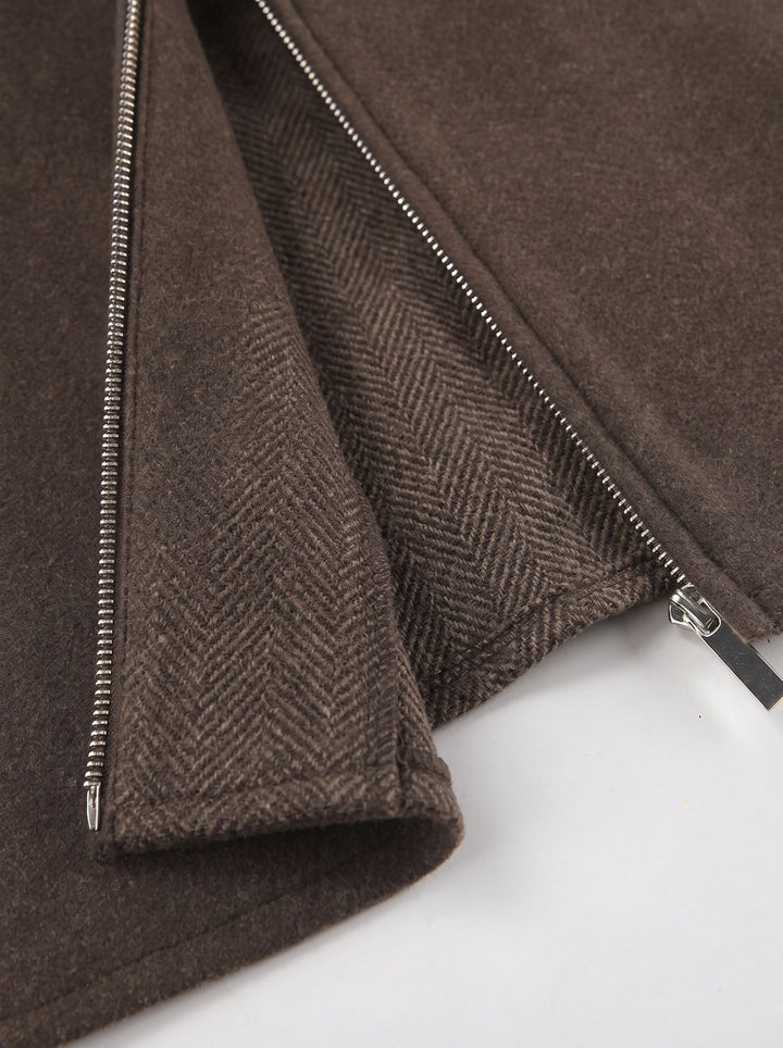 Cropped Minimalist Brown Wool Jacket