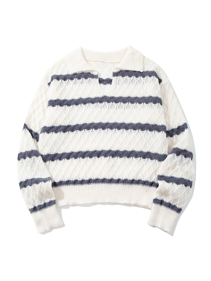 Striped Textured Collared Knit Pullover