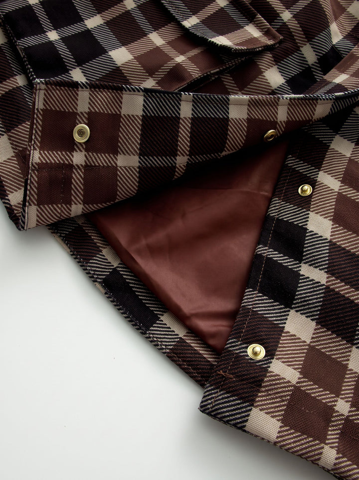 Plaid Faux Leather Collar Utility Jacket