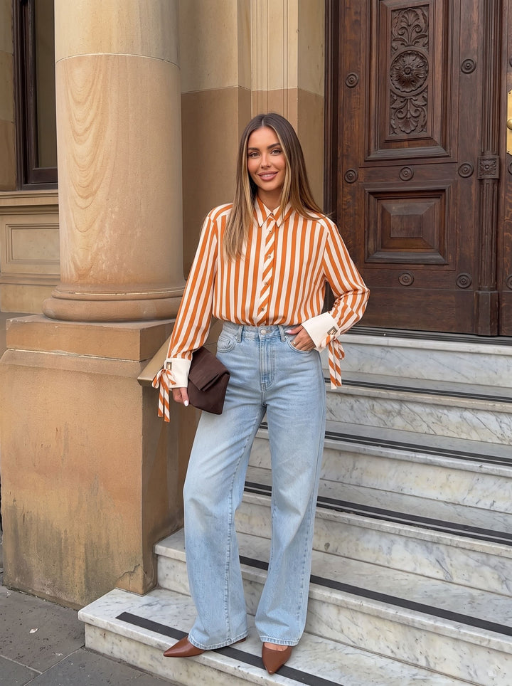 Striped Tie Cuff Button Down Shirt