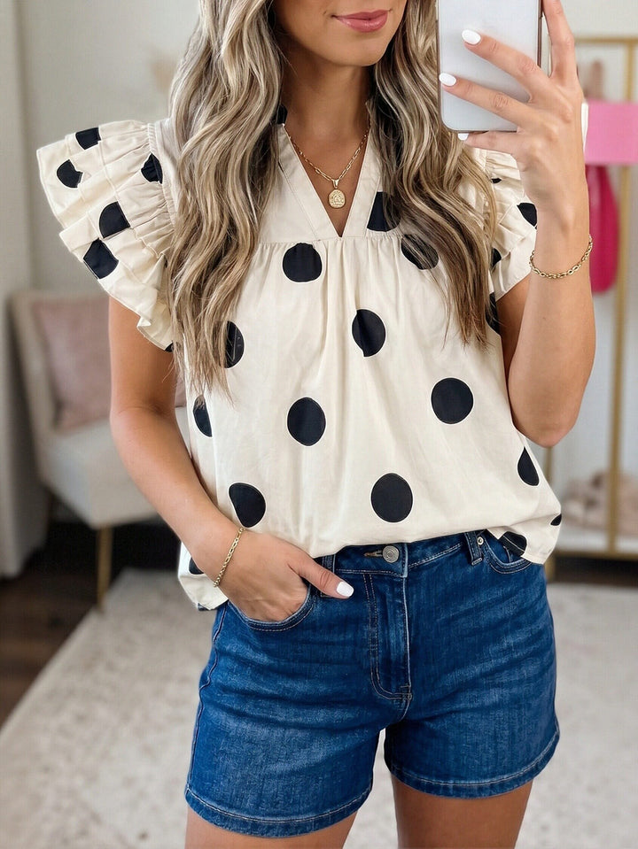 Polka Dot Ruffle Sleeve Blouse