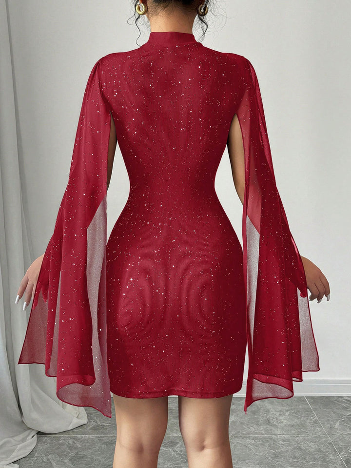 Glitter Cutout Cape Mini Dress
