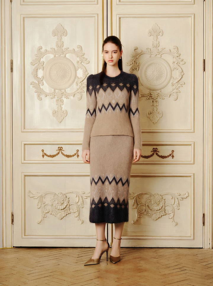 Cozy Fair Isle Knit Midi Skirt