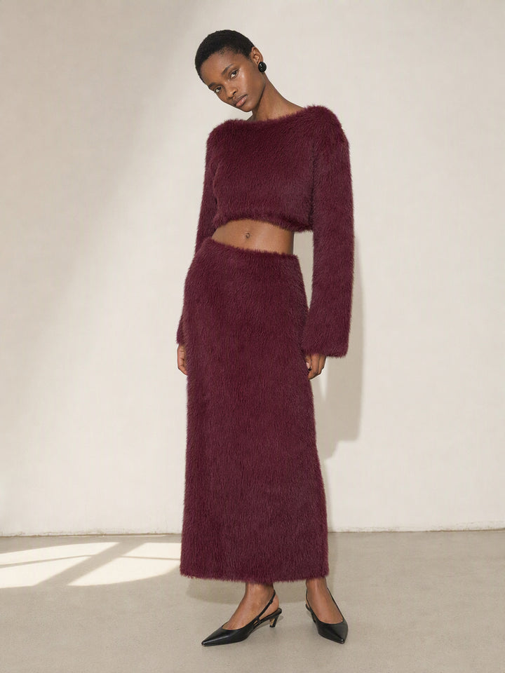 Fuzzy Cropped Long Sleeve Sweatshirt