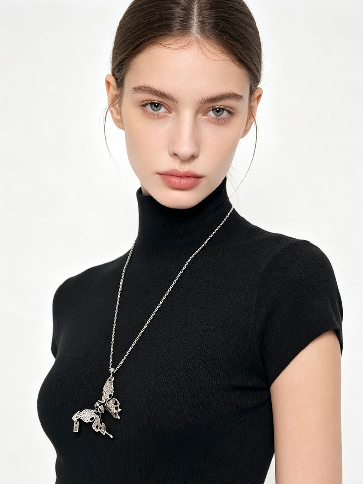 Gothic Grunge Skull Butterfly Necklace