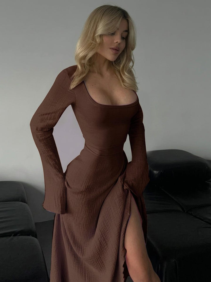 Square Neck Ribbed Knit Dress