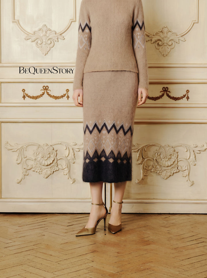 Cozy Fair Isle Knit Midi Skirt