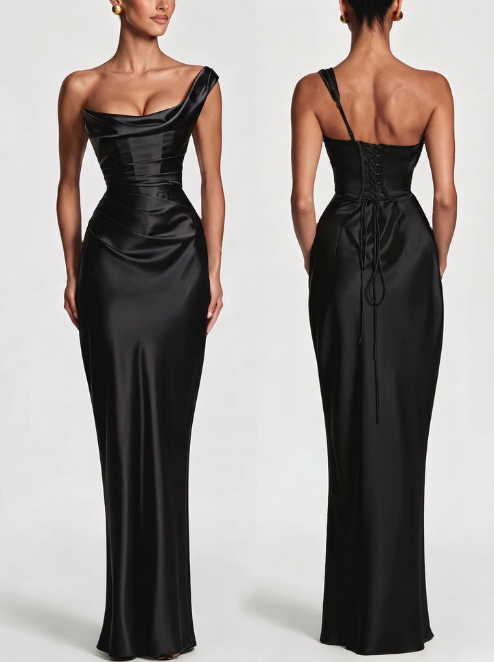 Satin Corset Back Formal Maxi Dress