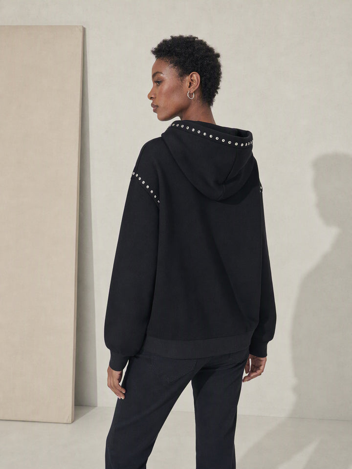 Studded Oversized Black Women Hoodie