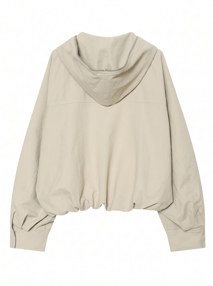 Cropped Ruched Hem Zip Up Jacket