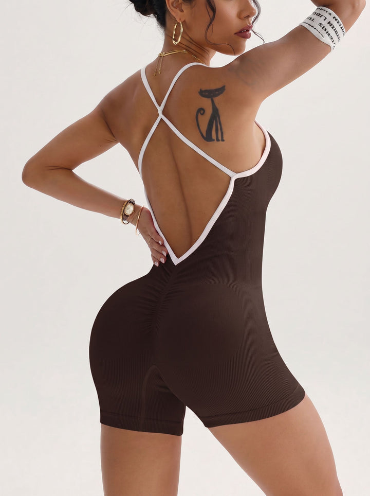 Backless Scrunch Butt Workout Romper Shorts