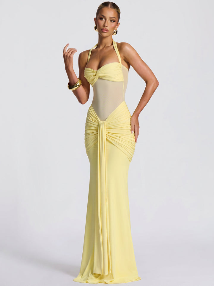 Sexy Halter Mesh Insert Maxi Dress