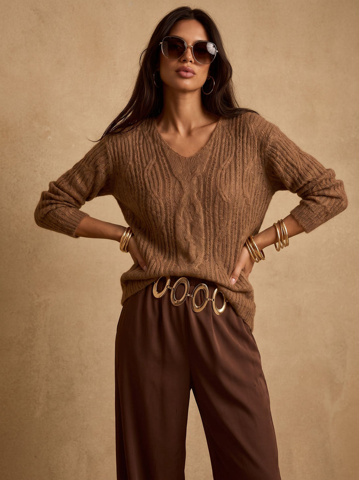 Cozy Textured V Neck Sweater