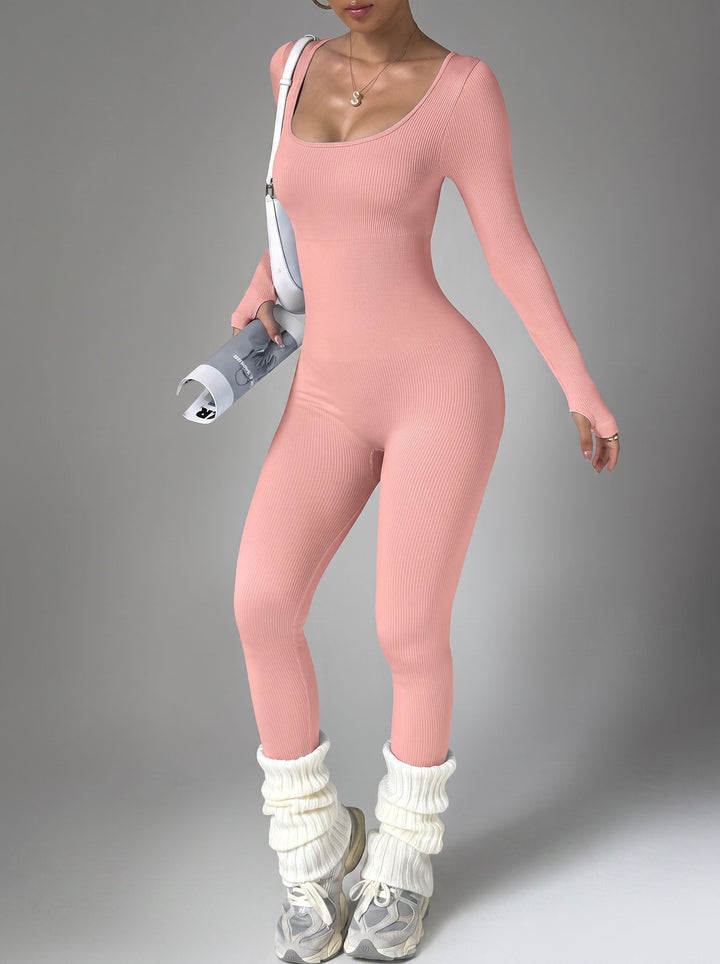 Long Sleeve Fitted Sporty Gym Jumpsuit