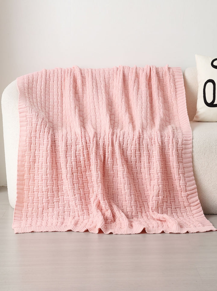 Soft Textured Pink Knit Throw Blanket